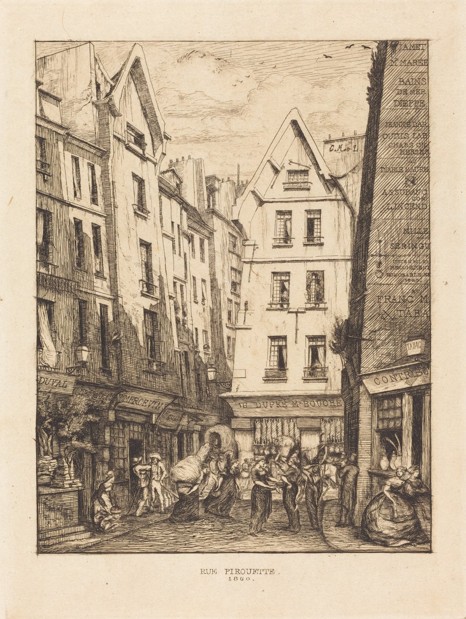 La Rue Pirouette aux halles, Paris von Charles Meryon