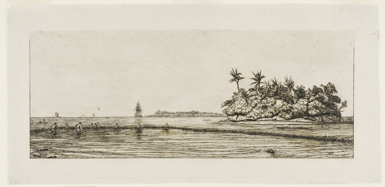 Ozeanien: Fischen, nahe Inseln mit Palmen in der Uea- oder Wallis-Gruppe, 1845 von Charles Meryon