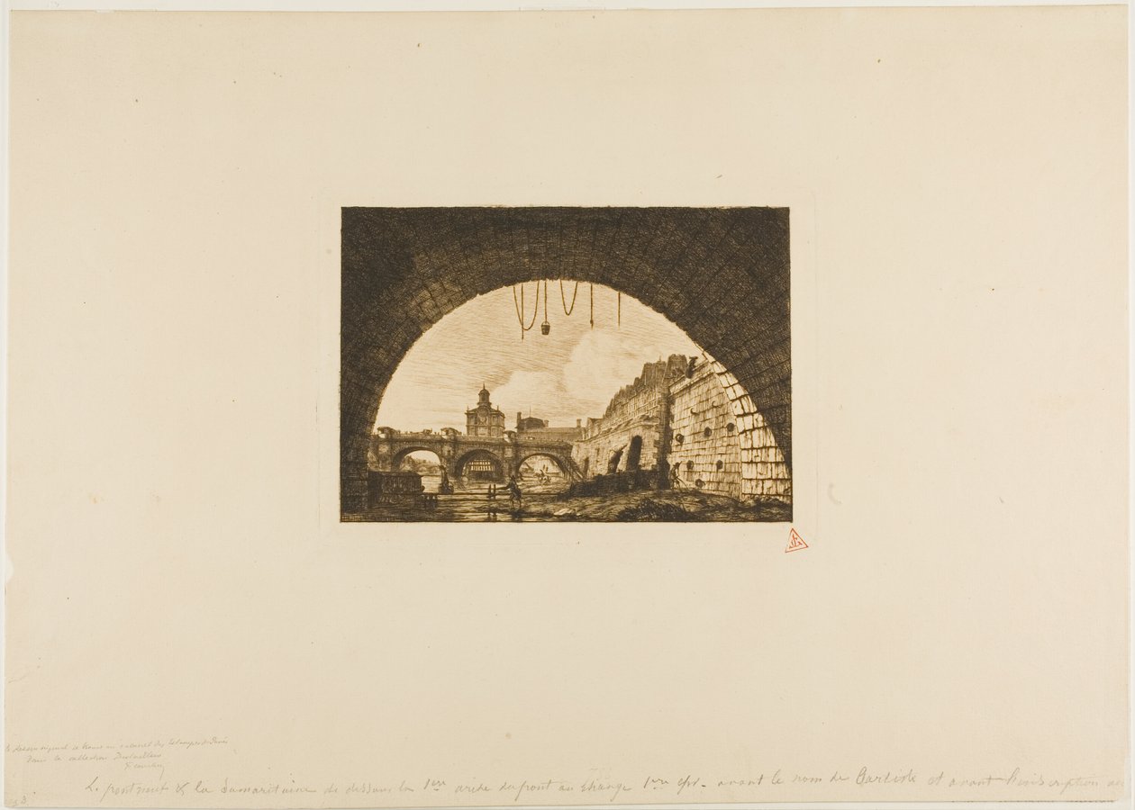 Pont-Neuf und die Samaritaine, gesehen unter dem ersten Bogen der Pont-au-Change, Paris von Charles Meryon