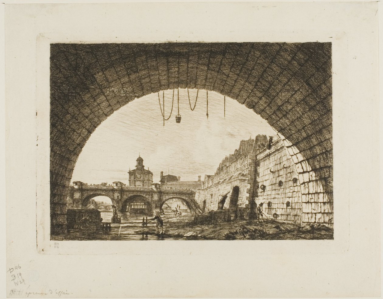 Pont-Neuf und die Samaritaine, gesehen unter dem ersten Bogen der Pont-au-Change, Paris von Charles Meryon