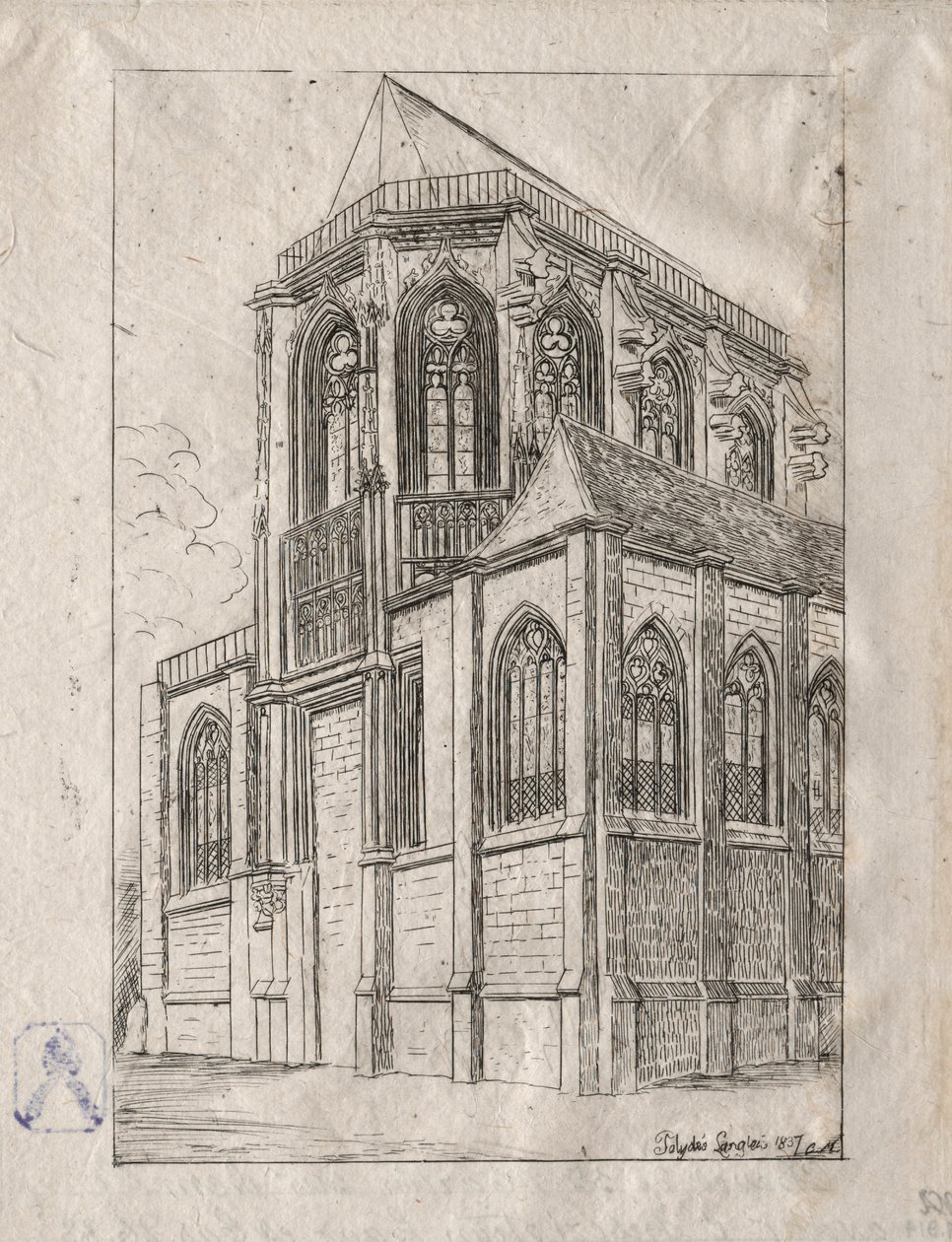 Die Apsis der Kirche St. Martin-sur-Renelle, 1860 von Charles Meryon
