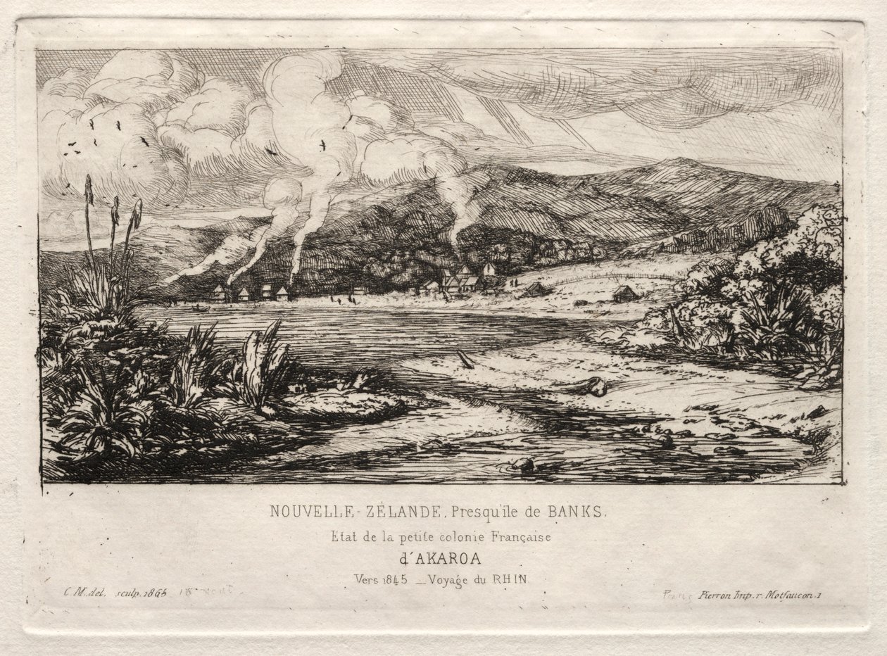 Die kleine französische Kolonie in Akaroa, 1845, 1865 von Charles Meryon