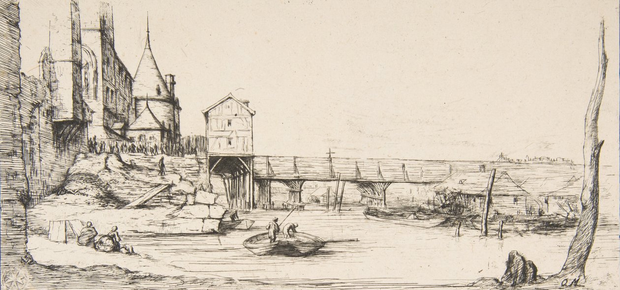 Die Fußgängerbrücke, die vorübergehend die Pont-au-Change ersetzt, Paris, nach dem Brand von 1621 von Charles Meryon