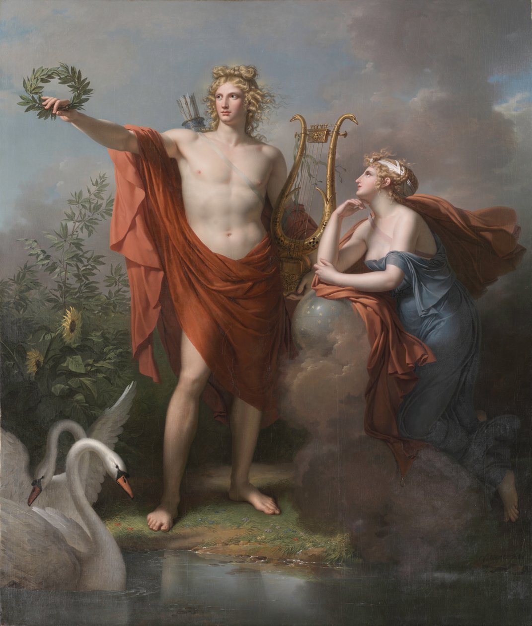 Apollo, Gott des Lichts, der Beredsamkeit, der Poesie und der schönen Künste mit Urania, Muse der Astronomie von Charles Meynier