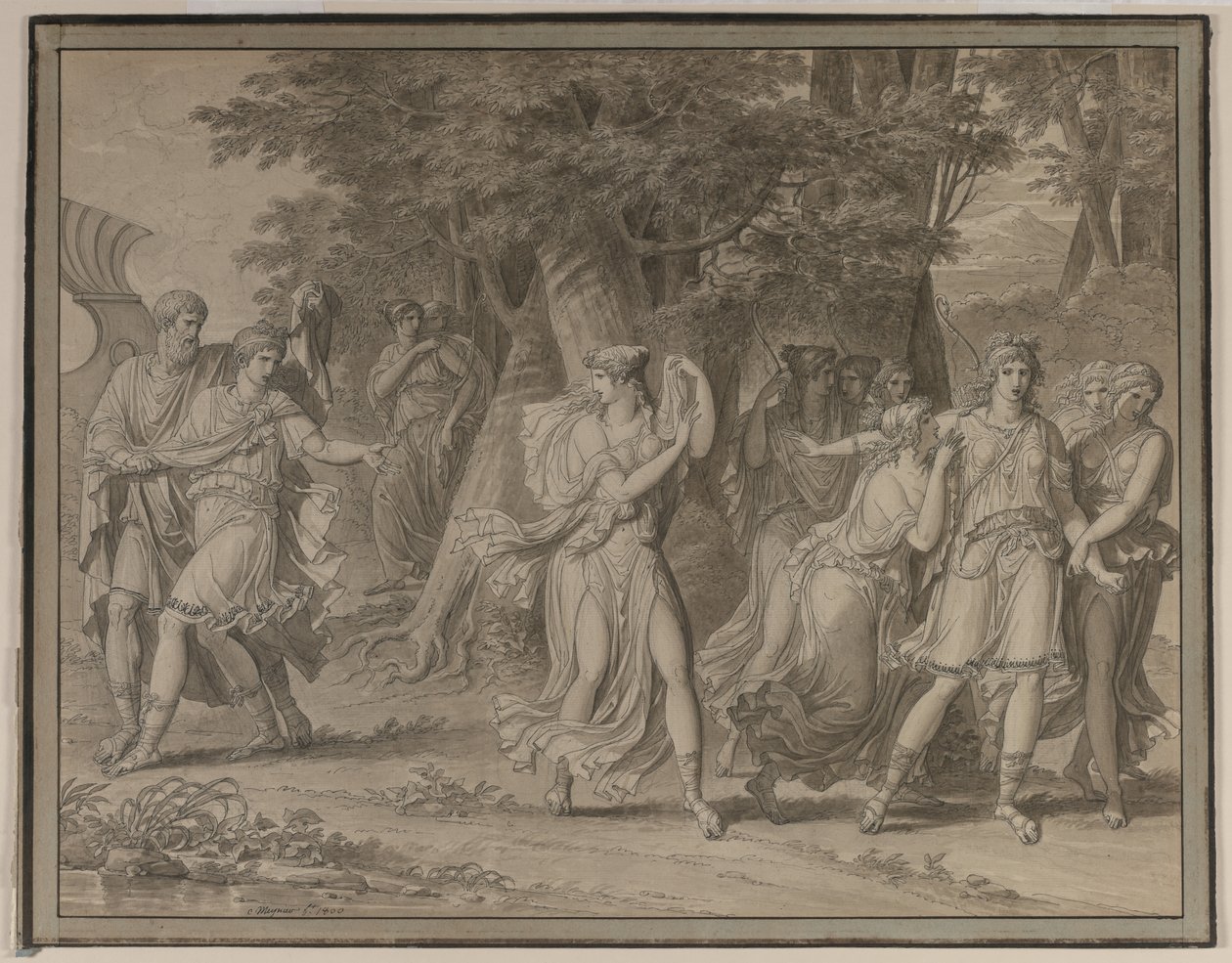 Telemachus, von Mentor gedrängt, verlässt die Insel Kalypso von Charles Meynier
