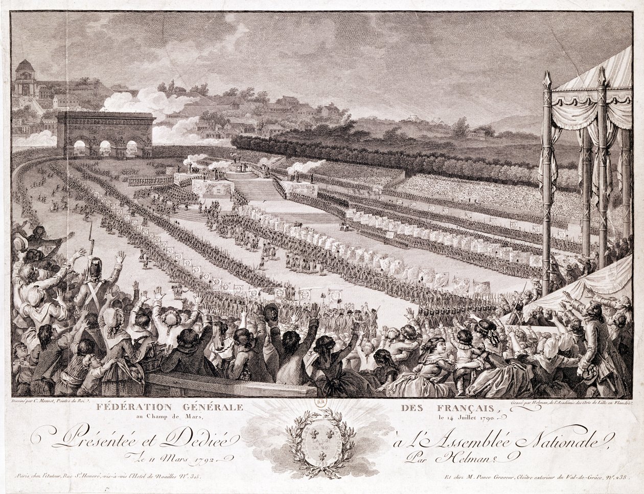 Fest der Föderation, 14. Juli 1790, auf dem Champ de Mars, graviert von Isidore Stanislas Helman von Charles Monnet