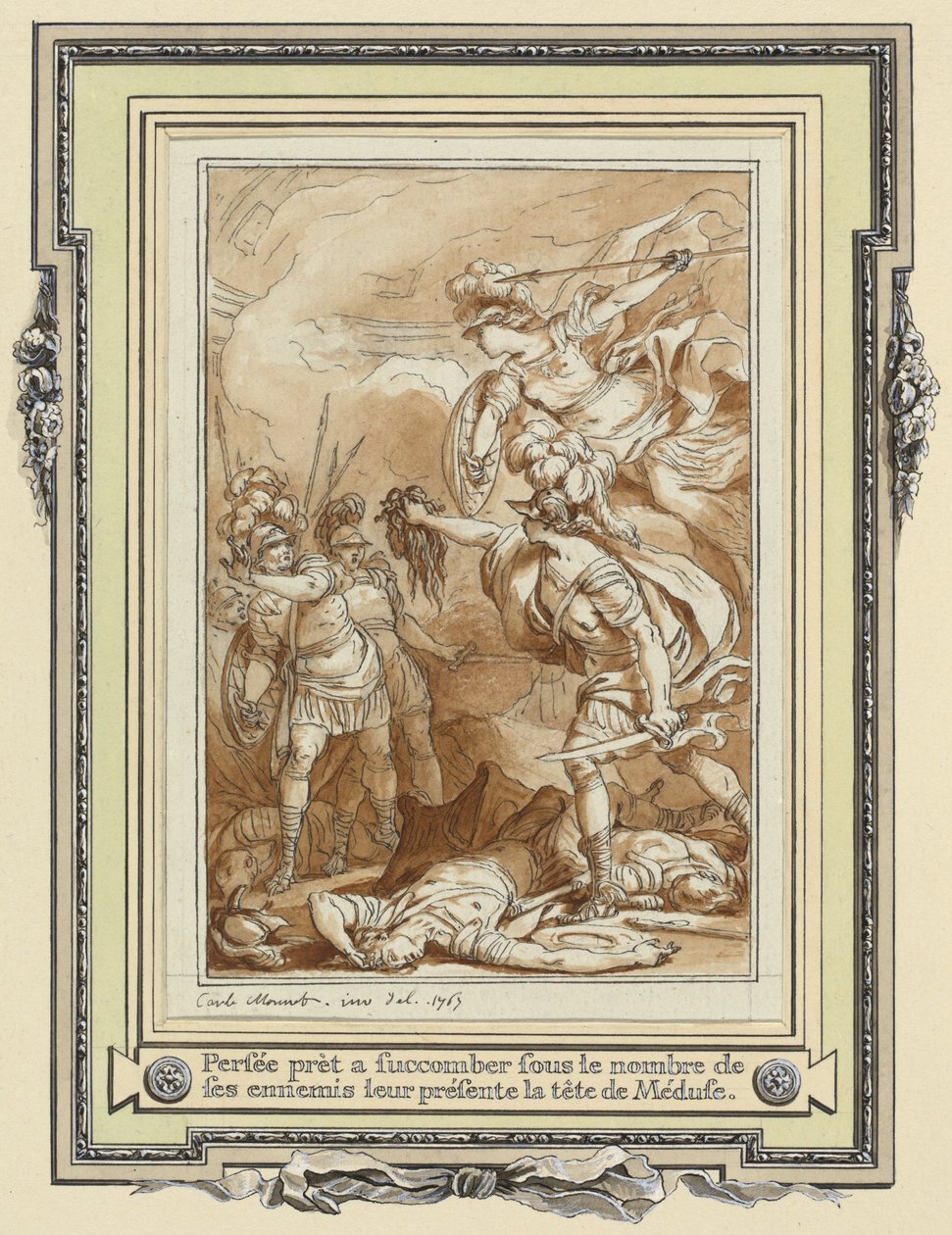 Perseus verwandelt Phinneas mit dem Kopf der Medusa in Stein von Charles Monnet