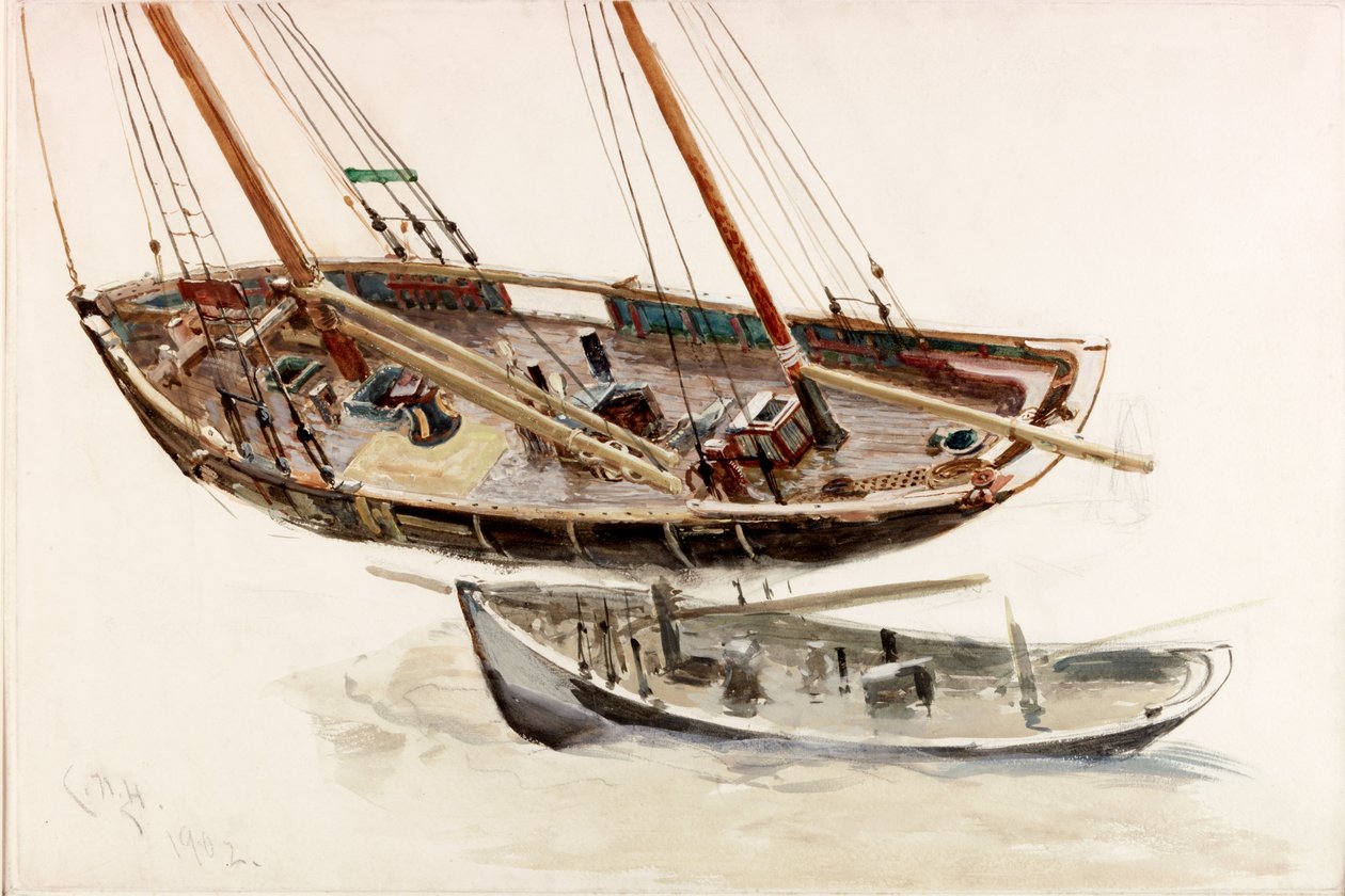 Zwei Studien eines Trawlers von Charles Napier Hemy