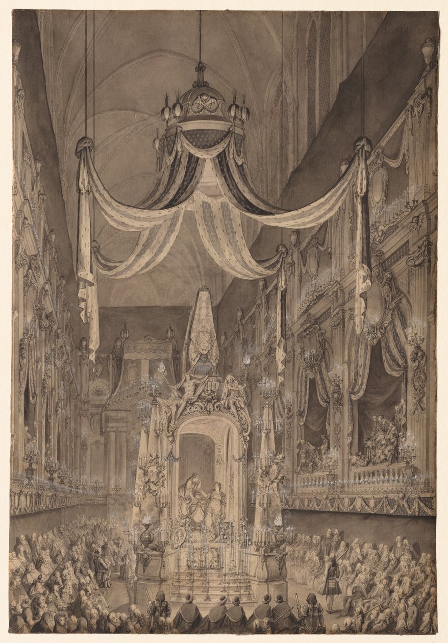 Beerdigung für Marie-Thérèse von Spanien, Dauphine von Frankreich, in der Kirche Notre Dame, um 1746 von Charles Nicolas Cochin