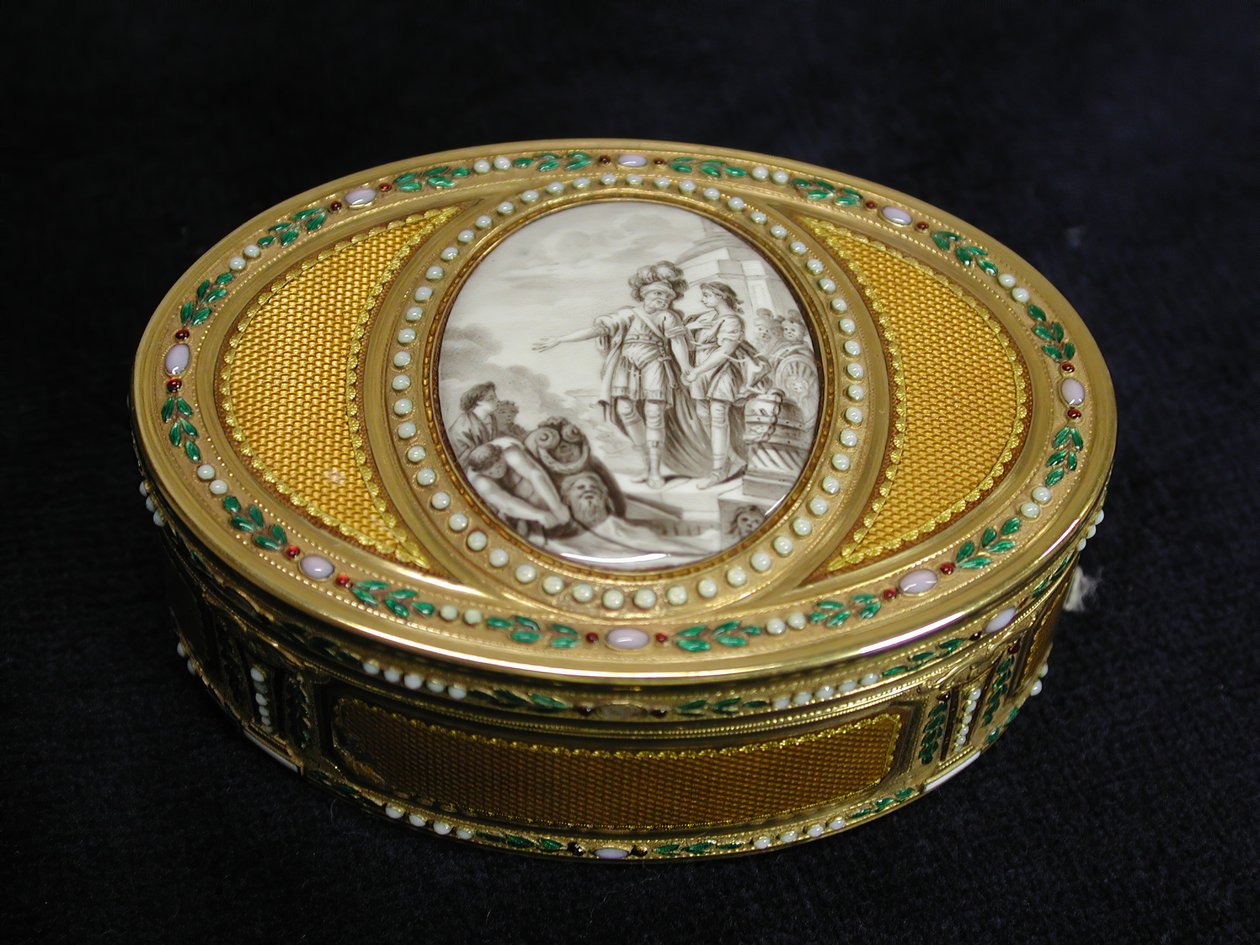 Schnupftabakdose mit Miniatur, die die Abreise von Telemachus aus Ägypten darstellt, 1780-81 von Charles Ouizille
