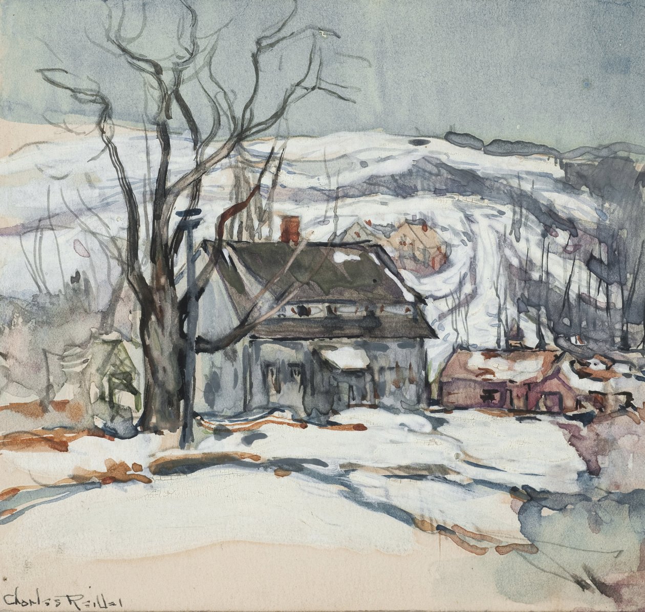 Haus und Baum im Winter von Charles P. Reiffel