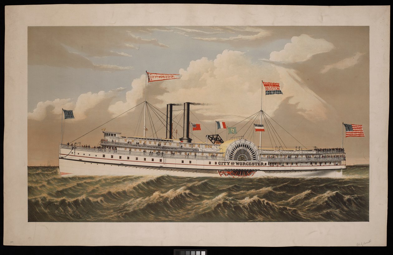 Amerikanischer Raddampfer City of Worcester Norwich Line nach Boston über New London und Norwich von Charles Parsons