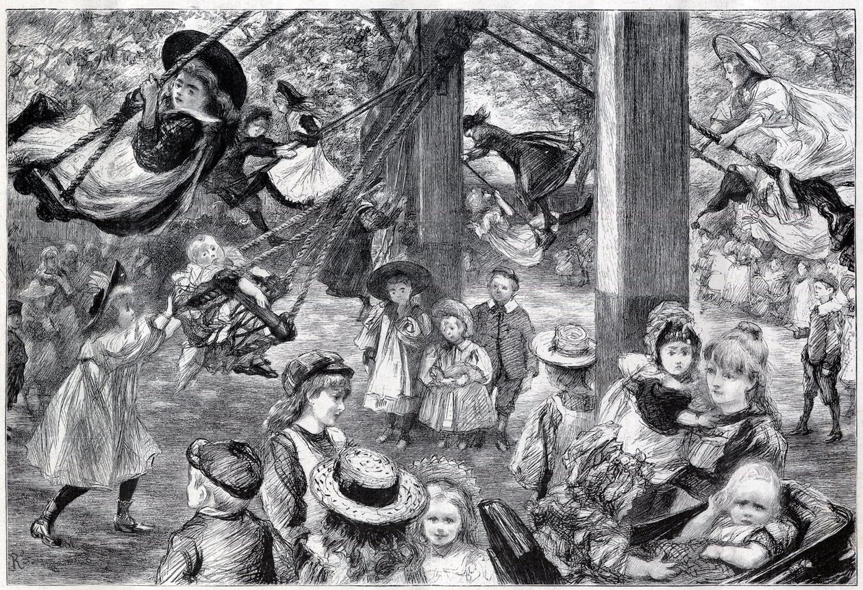 Ein Freiluft-Kindergymnasium im Battersea Park, London - 1898 - nach dem Leben gezeichnet von Paul Renouard von Charles Paul Renouard