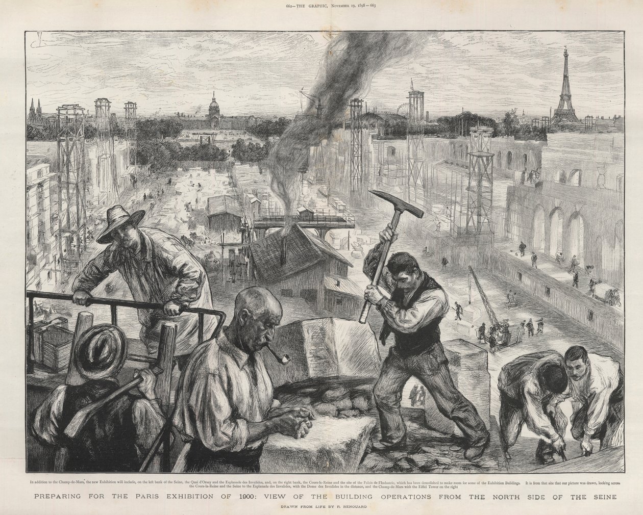 Vorbereitungen für die Pariser Ausstellung von 1900: Blick auf die Bauarbeiten von der Nordseite der Seine von Charles Paul Renouard
