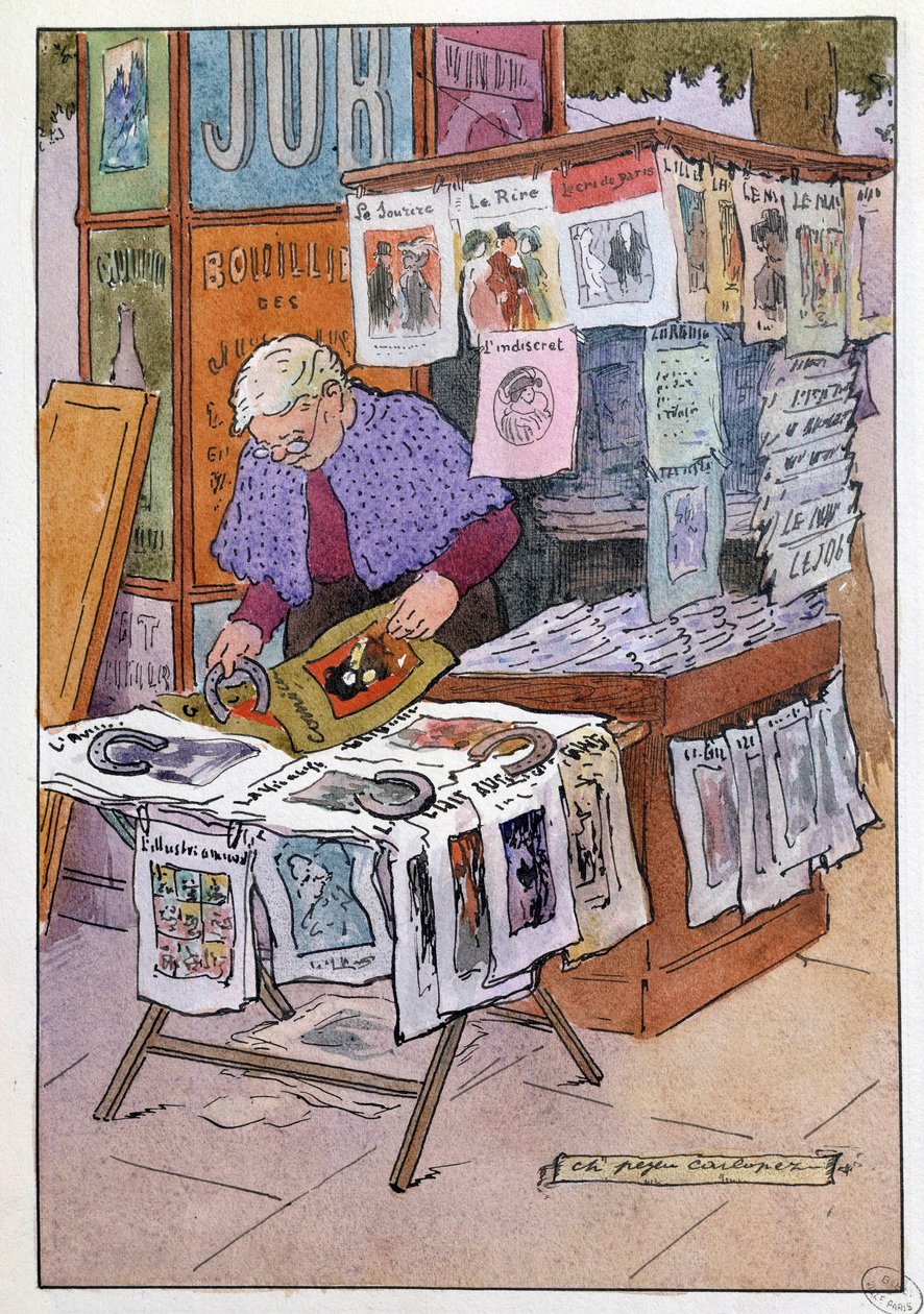 Kleine Berufe von Paris: Der Kiosk hat Zeitungen von Charles Pezeu Carlopez