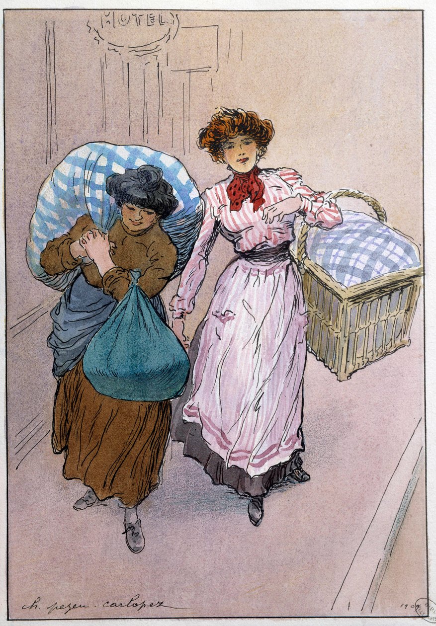 Kleine Berufe von Paris: die Bleichmaschinen. Zeichnung von Charles Pezeu dit Carlopez (20. Jahrhundert) von Charles Pezeu-Carlopez