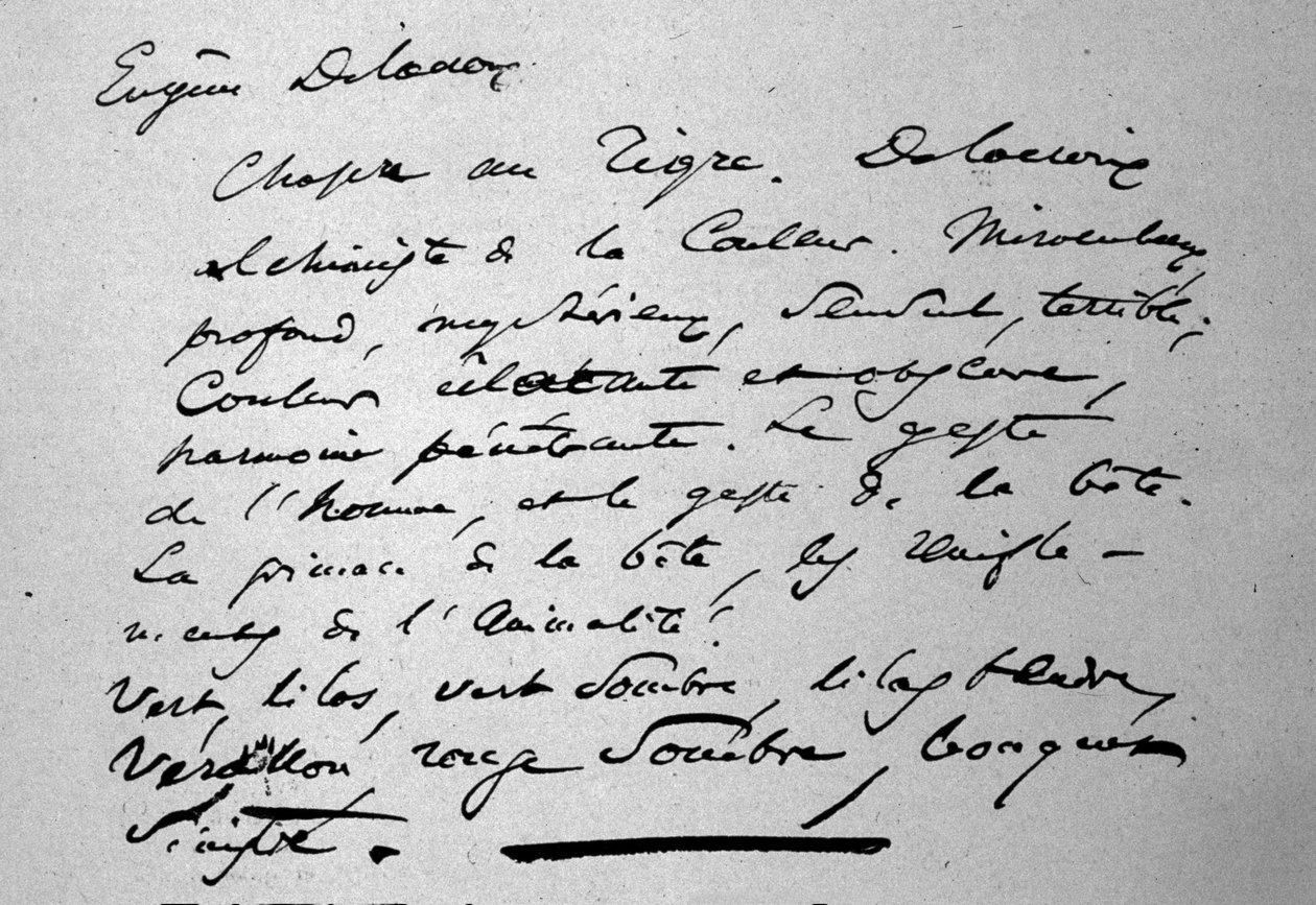 Text des Dichters Charles Baudelaire (1821-1867) über den Maler Eugene Delacroix, veröffentlicht 1846 von Charles Pierre Baudelaire