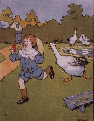 Die Gans jagt den neckenden Georgie, aus 