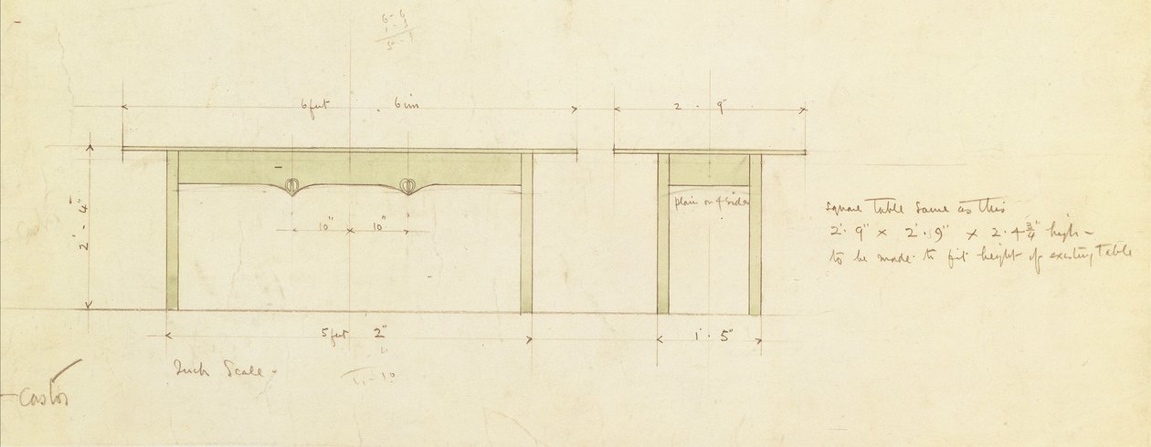 Entwurf für einen Esstisch und einen kleinen Tisch von Charles Rennie Mackintosh