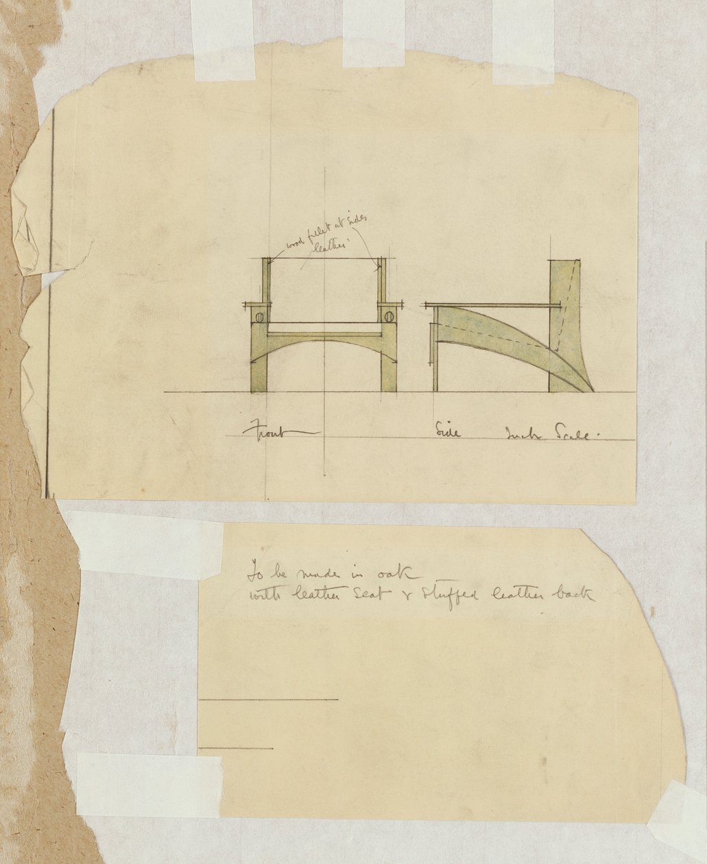 Entwurf für einen Eichenstuhl, in Vorder- und Seitenansicht, 1905 von Charles Rennie Mackintosh