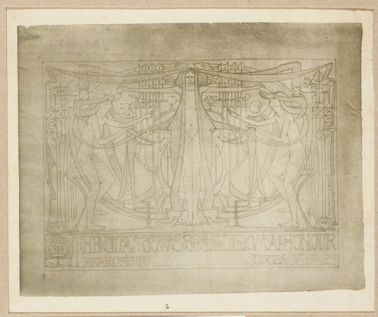 Ehrenurkunde, entworfen für den Glasgow School of Art Club, 1894-95 von Charles Rennie Mackintosh
