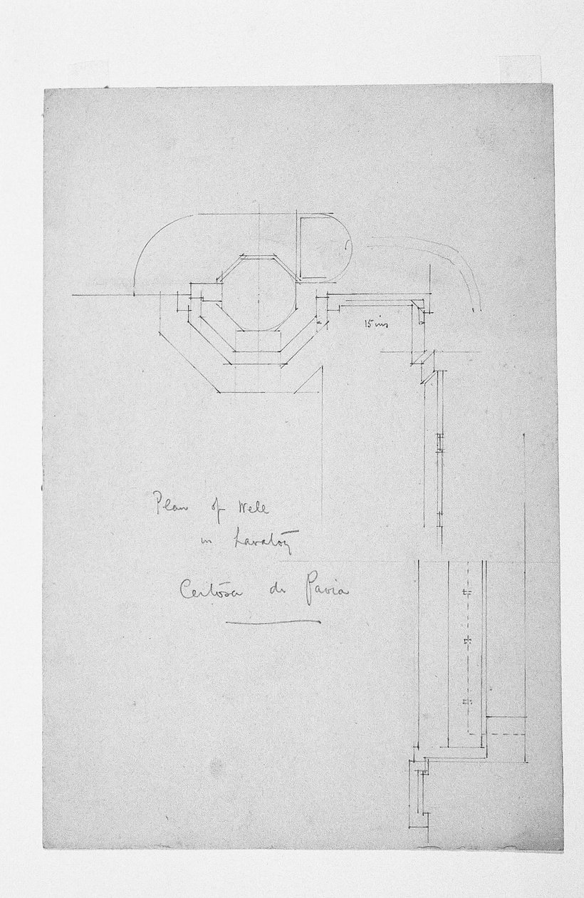 Plan des Brunnens im Waschraum, Certosa di Pavia, 1891 von Charles Rennie Mackintosh