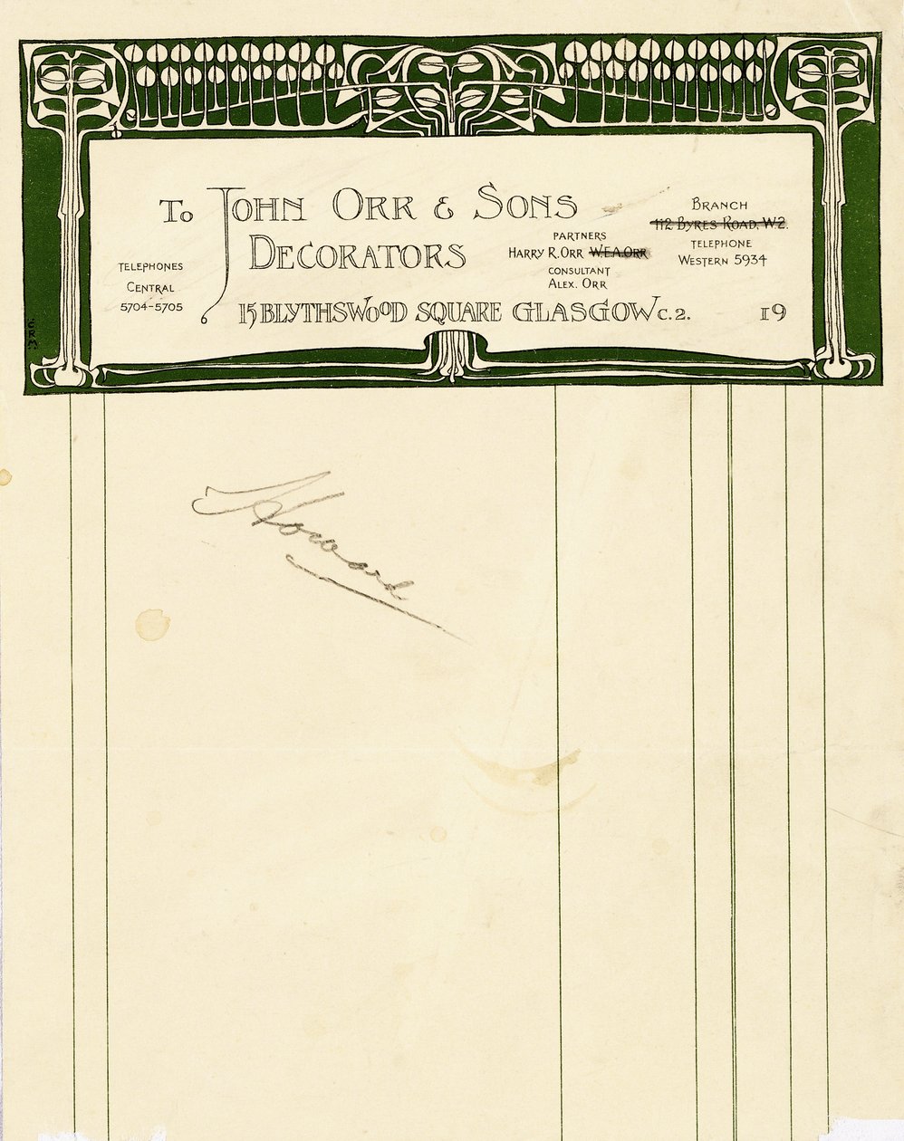 Briefpapierdesign für John Orr & Sons, Glasgow, ca. 1894-1898 von Charles Rennie Mackintosh