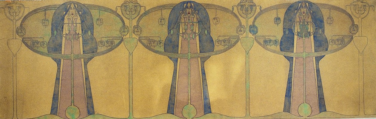 Dekoratives Fries mit stilisierten menschlichen Figuren, Baum- und Pflanzenformen, ca. 1895 von Charles Rennie Mackintosh
