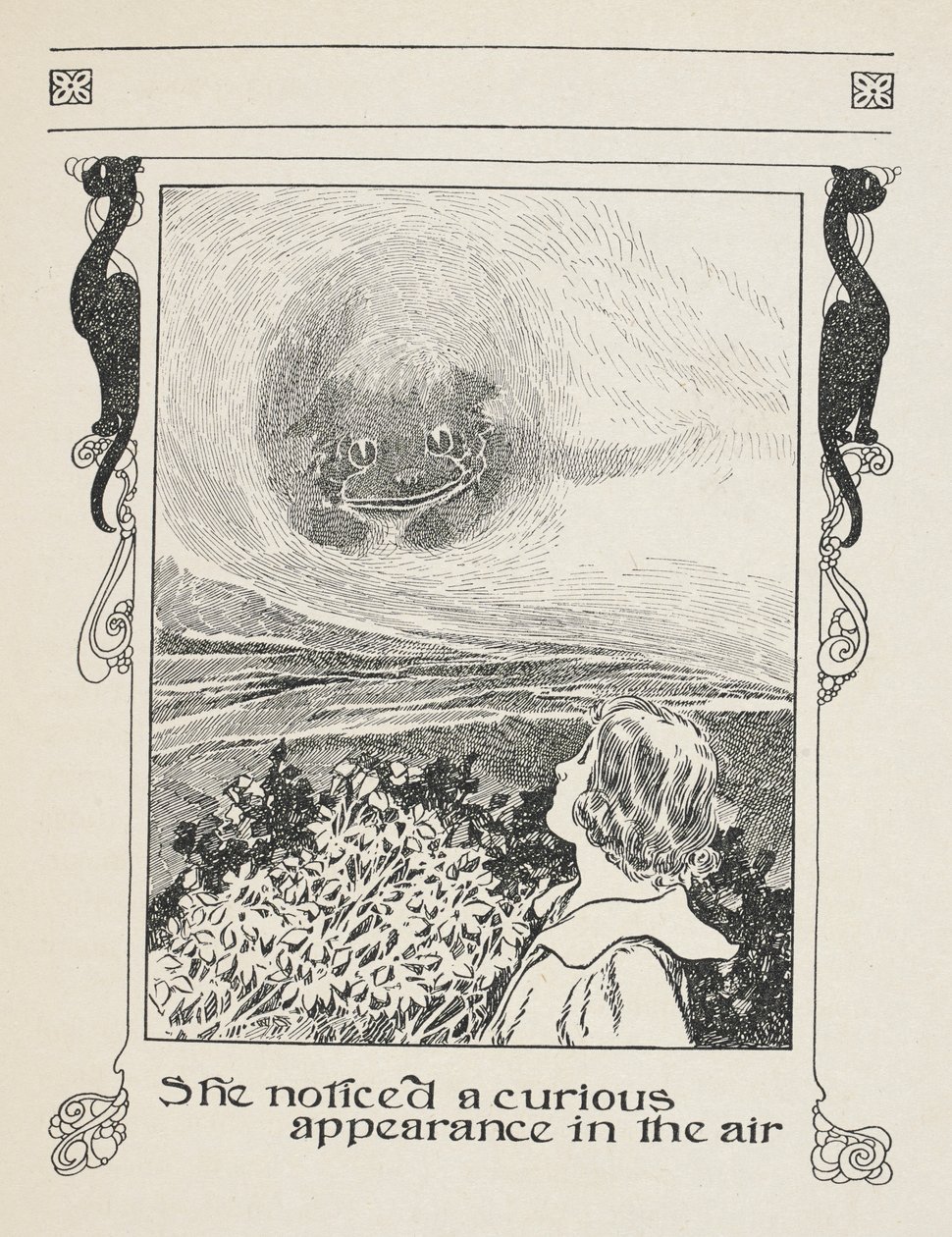 Sie bemerkte ein merkwürdiges Erscheinungsbild in der Luft. Alice und die Grinsekatze. von Charles Robinson