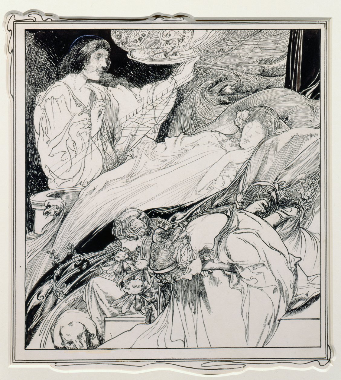 Dort lag sie, so schön aussehend, Illustration aus Briar Rose, Die wahren Annalen des Märchenlandes - Die Herrschaft von König Herla, veröffentlicht von J.M. Dent & Co. Ltd., 1900 von Charles Robinson