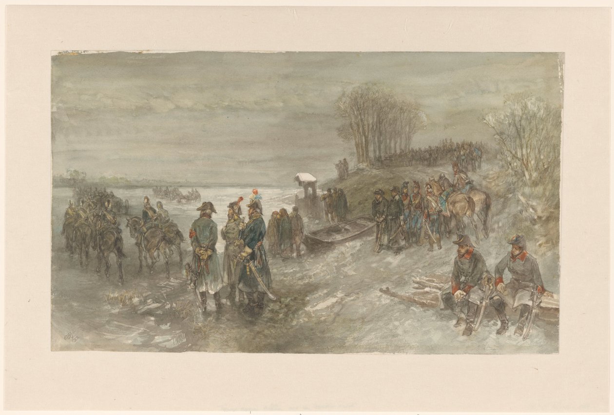 Französische Truppen überqueren einen zugefrorenen Fluss von Charles Rochussen