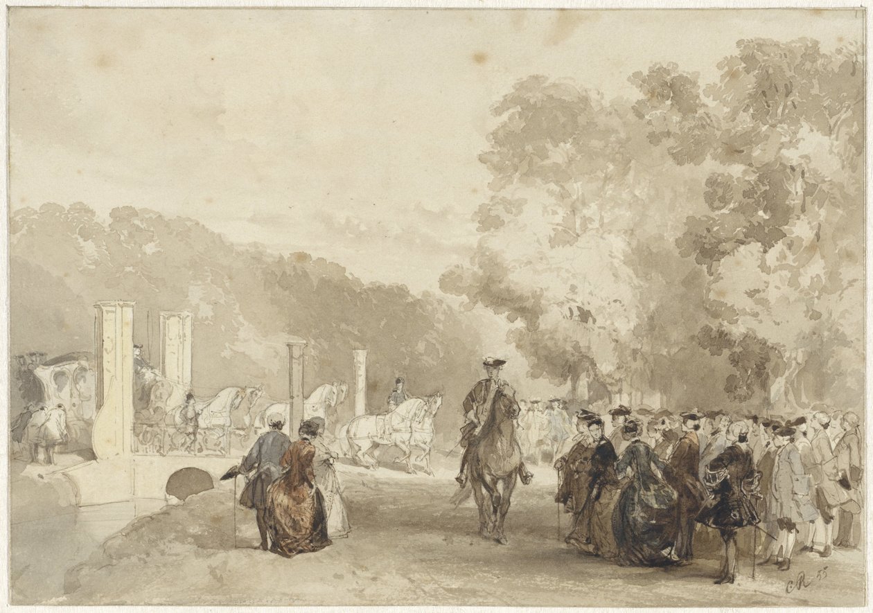Kutsche des Prinzen, die von der Auffahrt von Huis ten Bosch fährt von Charles Rochussen