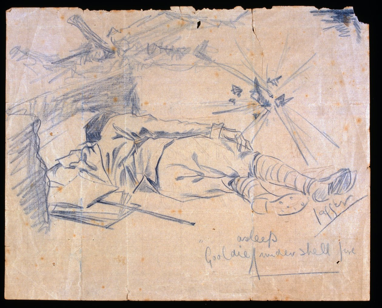 Leutnant Leslie Gooldie schläft unter Granatfeuer, 1915 von Charles Sergeant Jagger