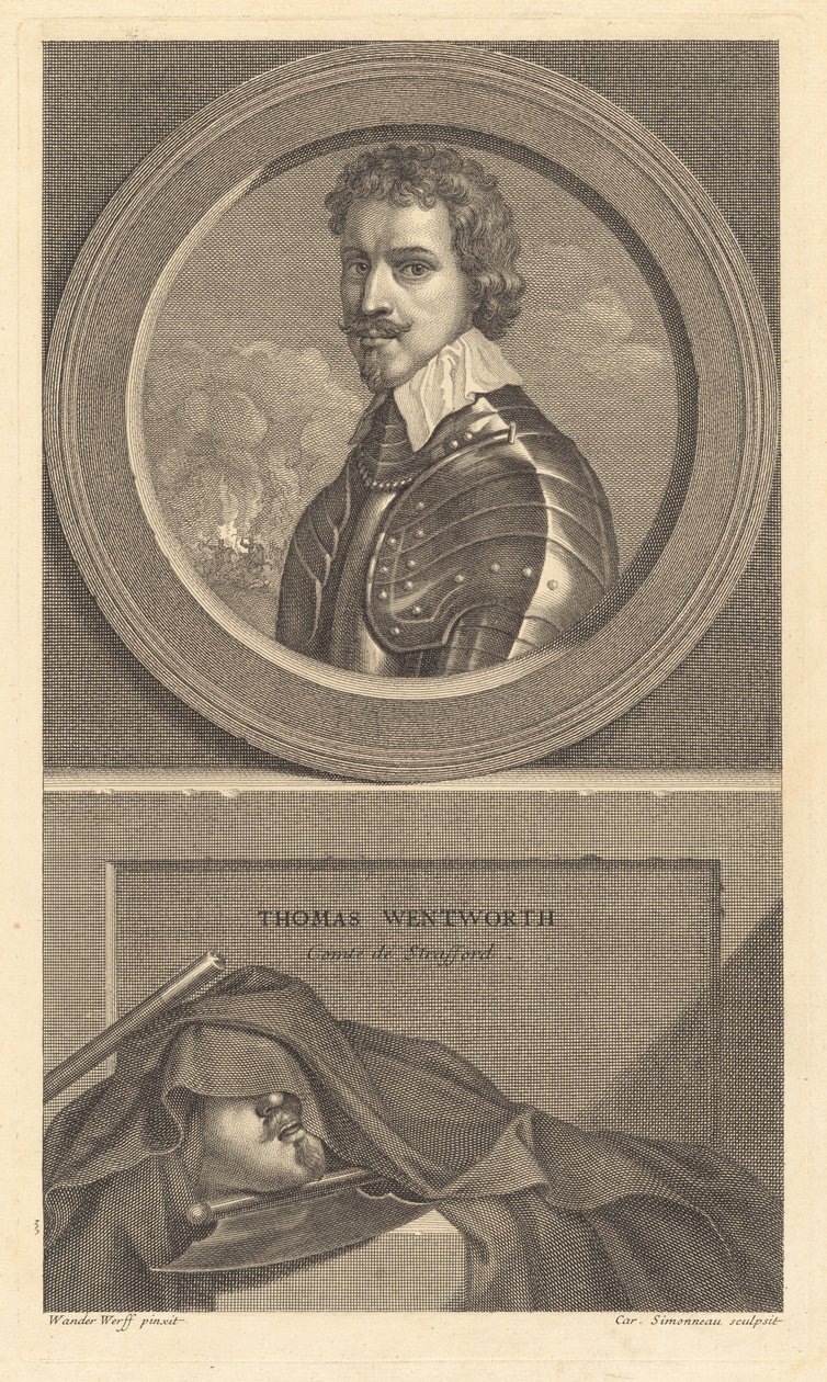 Thomas Wentworth, Earl of Strafford von Charles Simonneau after Adriaen van der Werff after Sir Anthony van Dyck