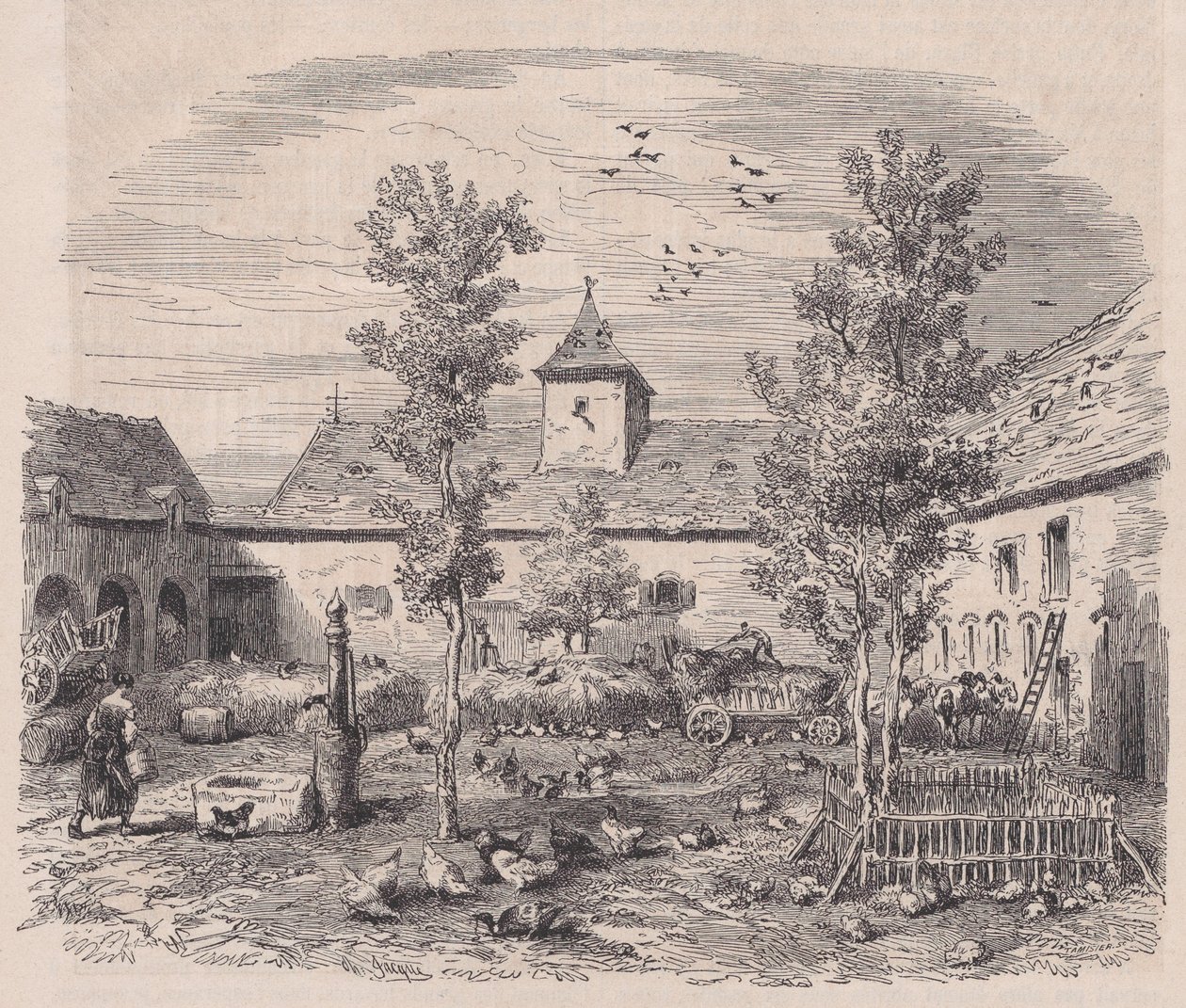 Innenansicht eines Bauernhofs, aus Le Magasin Pittoresque, ca. 1852 von Charles Tamisier