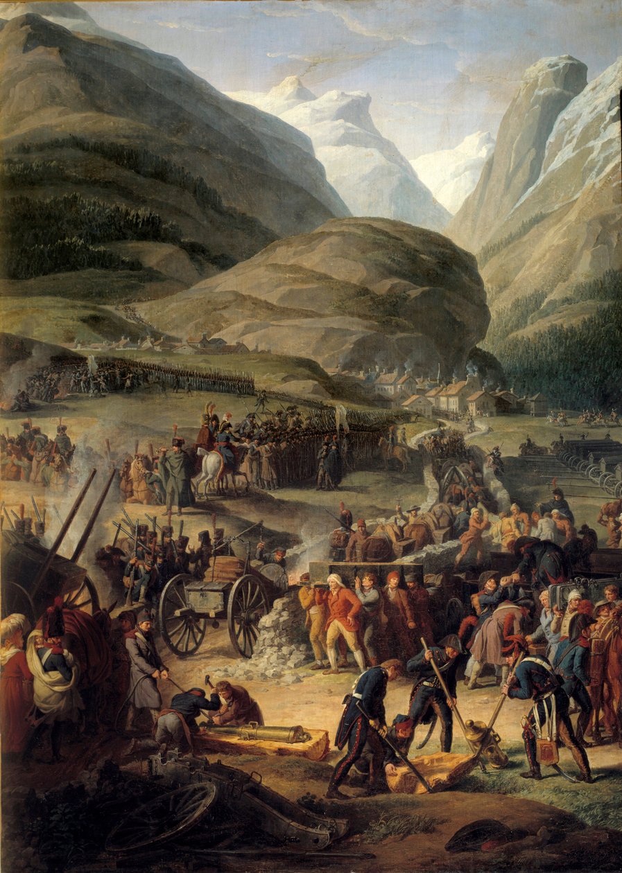 Die französische Armee in Bourg-Saint-Pierre für die Überquerung des Großen Sankt Bernhard am 20.05.1800. Gemälde von Charles Thevenin (1764-1838) von Charles Thevenin