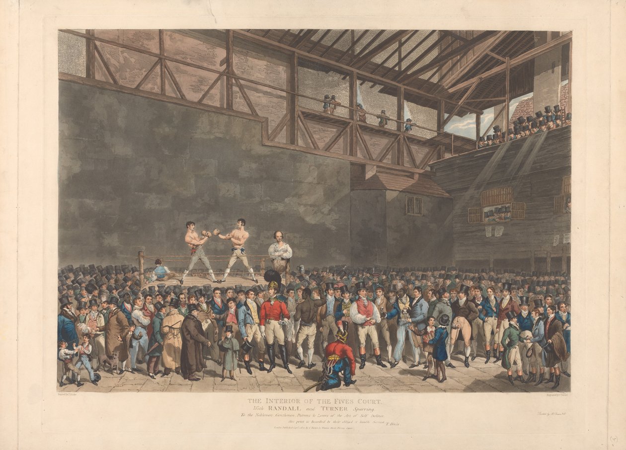 Das Innere des Fives Court, mit Randall und Turner beim Sparring von Charles Turner