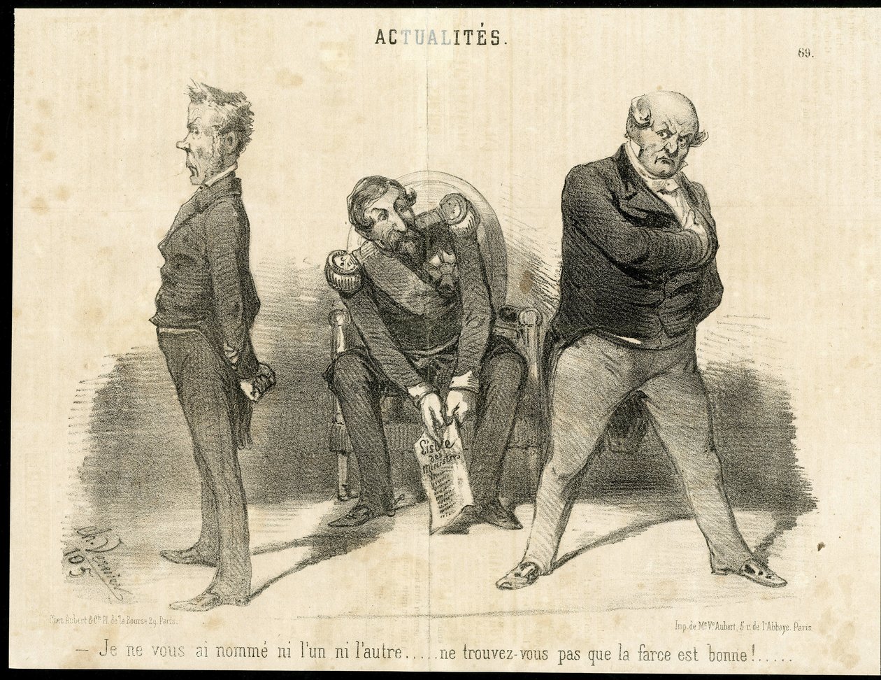 Illustration von Charles Vernier in Le Charivari - Präsident der Republik, Ministerium, Sessel (Symbol der Macht) - Napoleon III, Barrot Odilon, Minister, Faucher Leon von Charles Vernier
