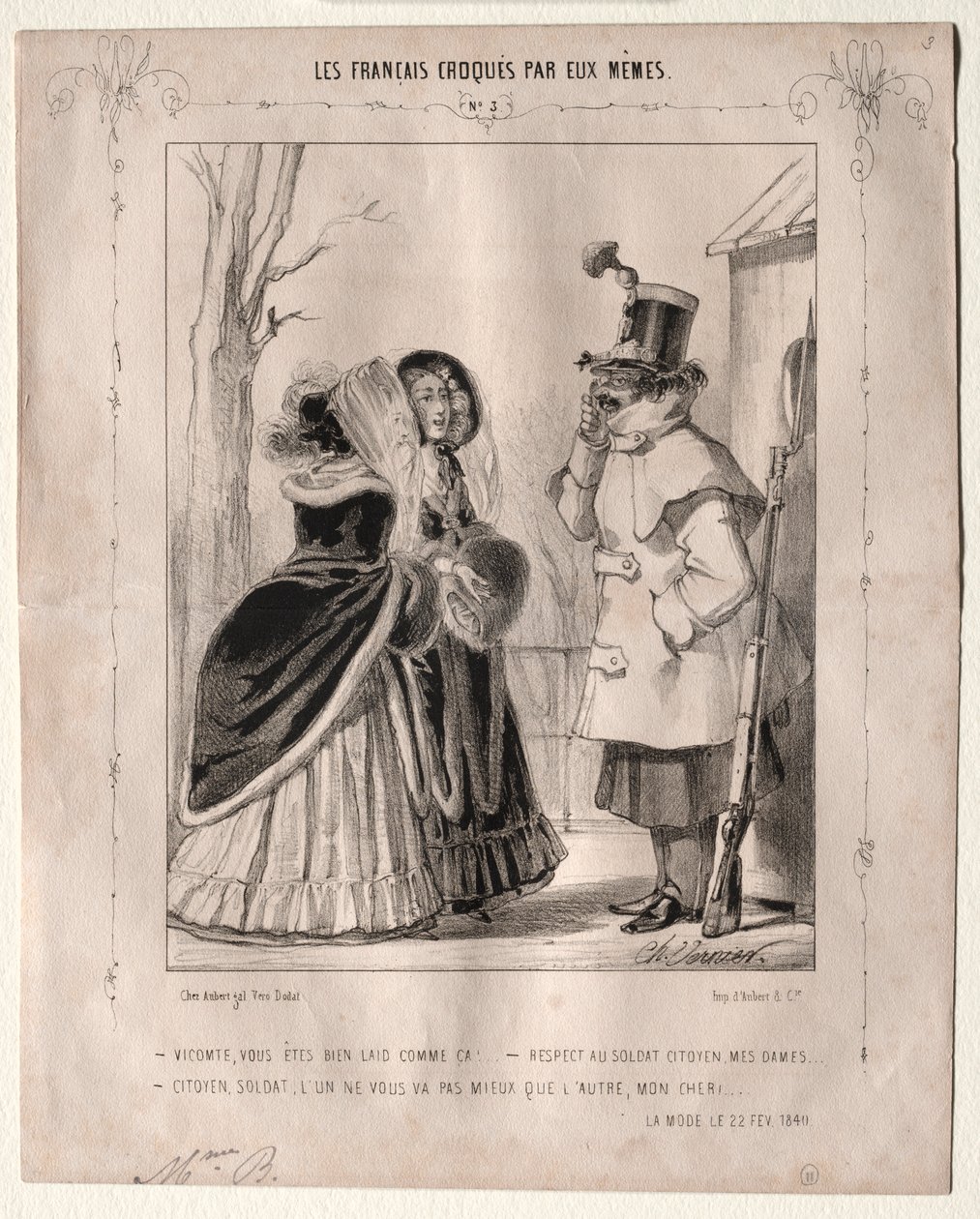 Les Français croqués par eux-mêmes: Vicomte, vous êtes bien laid comme ça!..., 1840 von Charles Vernier