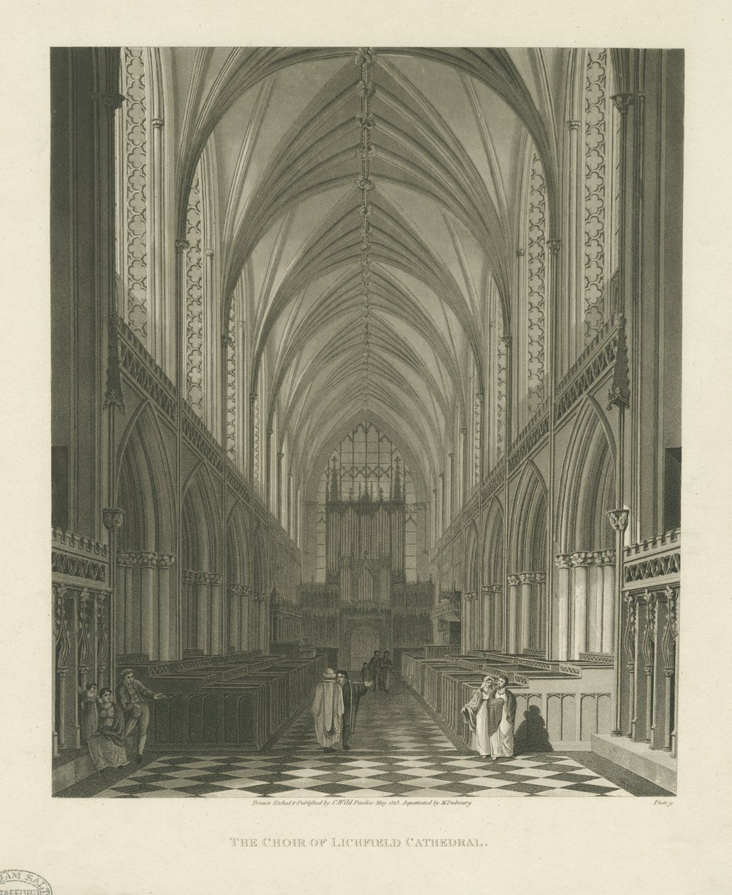 Innenraum der Kathedrale von Lichfield - Chor (Aquatinta) von Charles Wild
