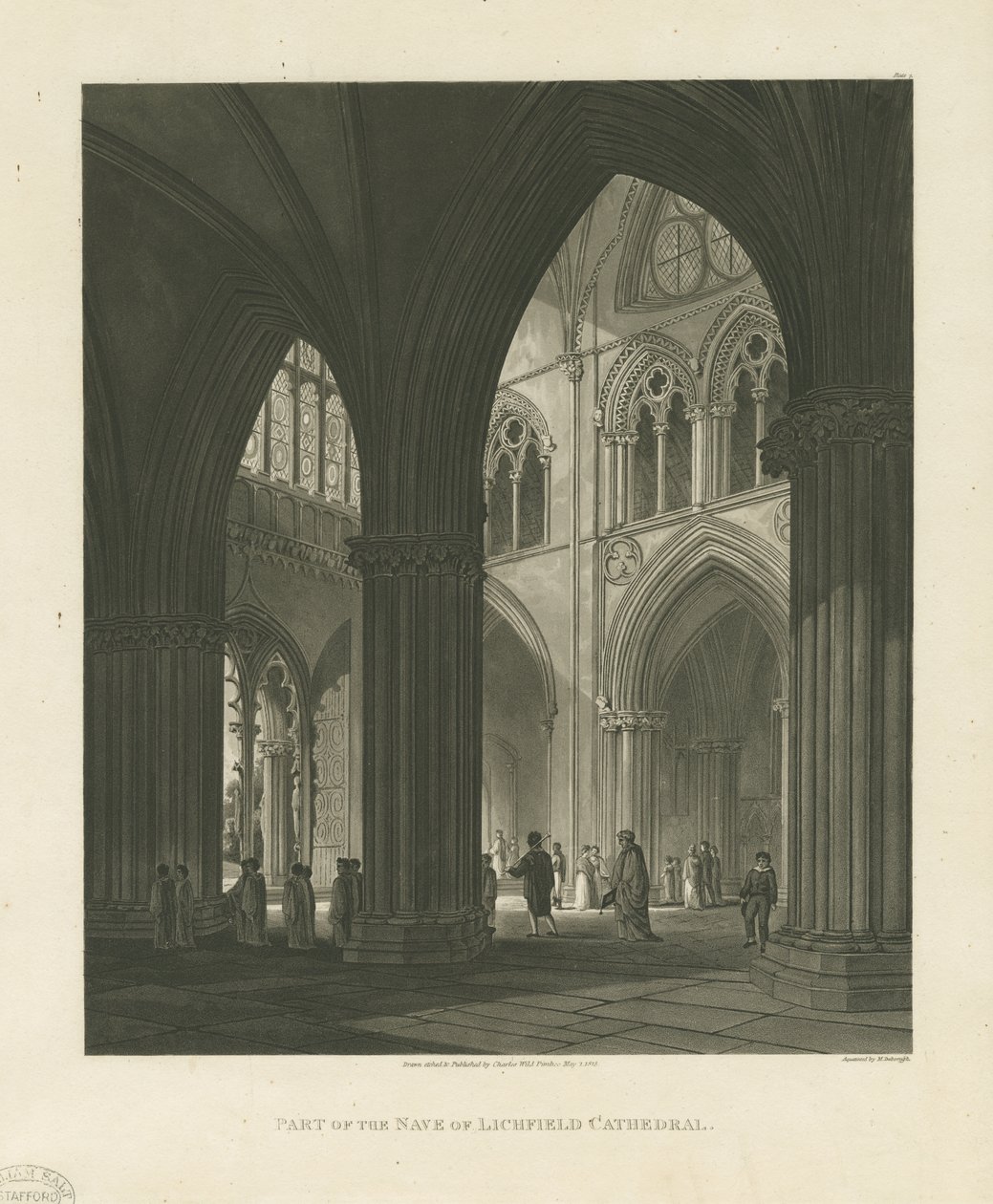 Innenraum der Kathedrale von Lichfield - Schiff (Aquatinta-Stich) von Charles Wild