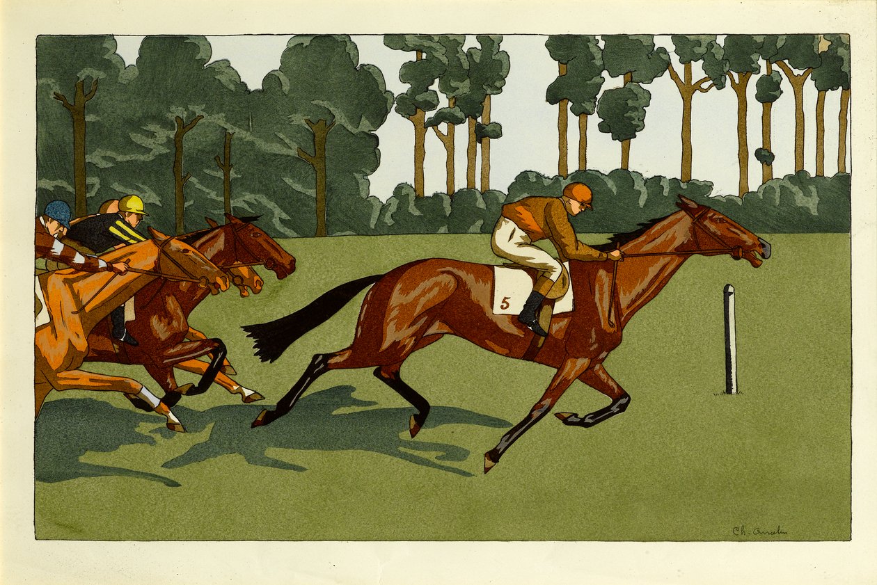 Ein Satz von vier Drucken - Longchamps und andere Rennen, um 1910 von Charlotte Ancelin
