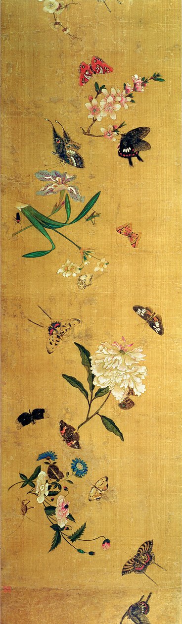 Hundert Schmetterlinge, Blumen und Insekten, Detail aus einer Handrolle von Chen Hongshou