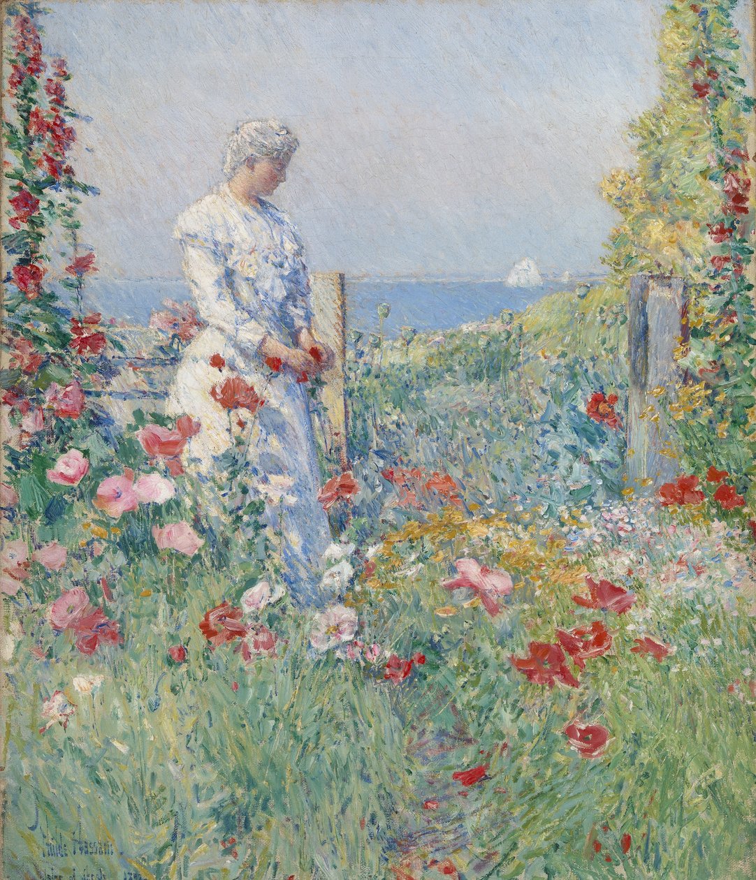 Im Garten (Celia Thaxter in ihrem Garten) von Childe Hassam