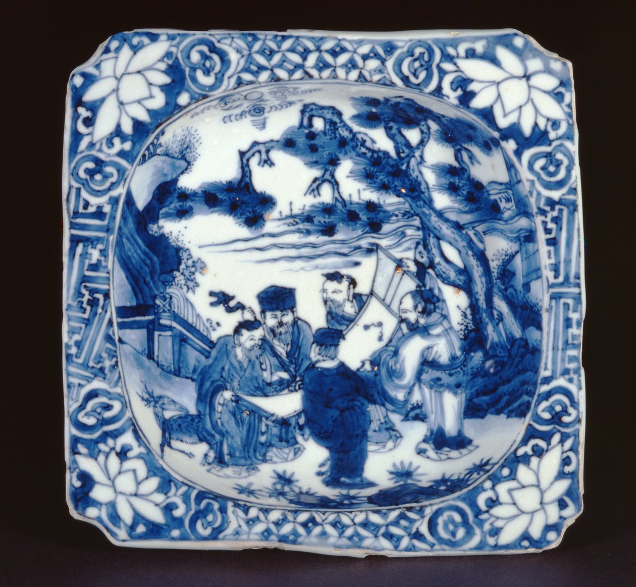 Blau-weiße Kosometsuke-Quadratschale mit Shoulao und anderen Unsterblichen, Tianqi, 1621-27 (Porzellan) von Chinese School