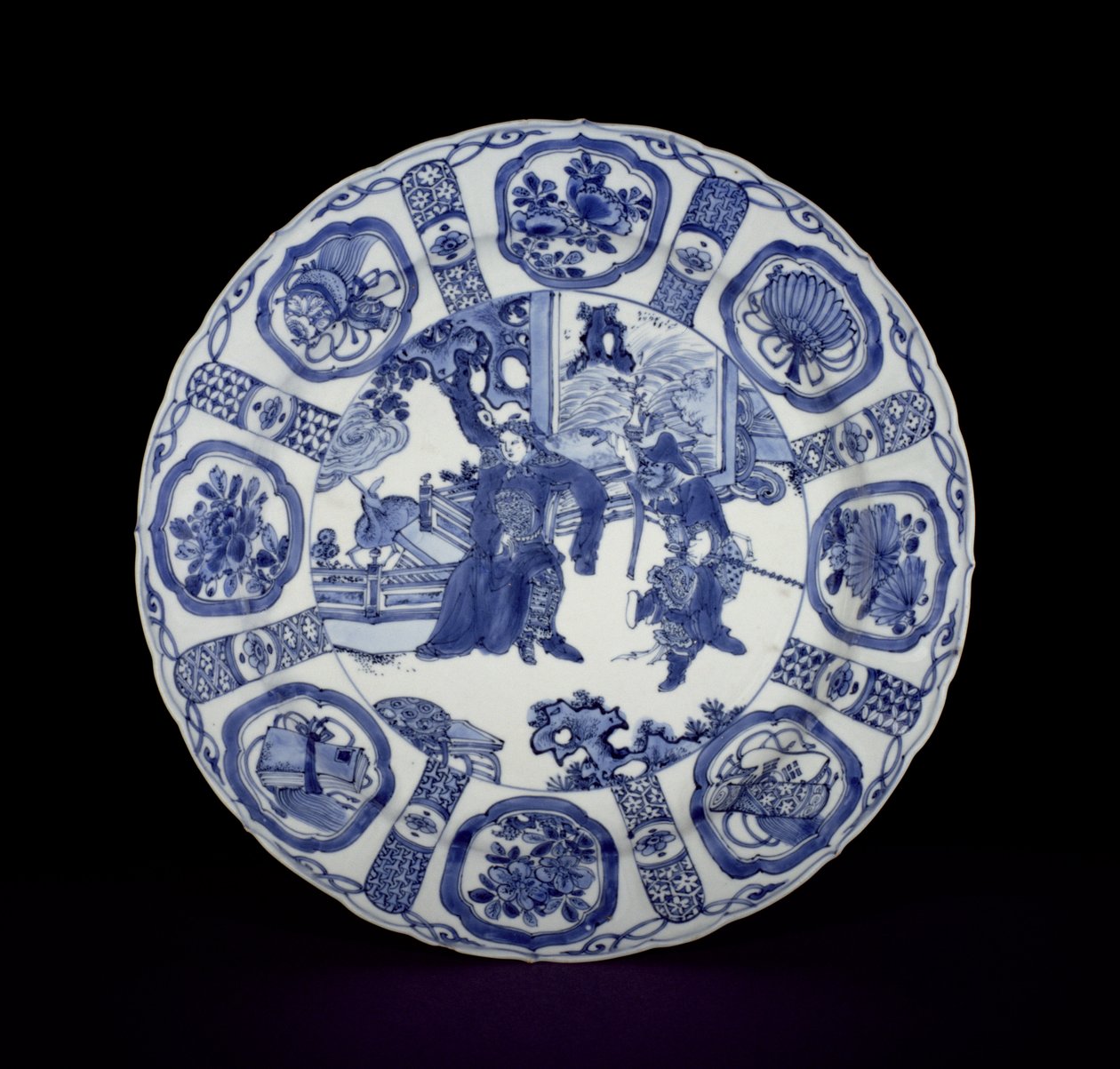 Blau-weißer Kraak-Teller mit Kriegern, Wanli, 1590-1610 (Porzellan) von Chinese School