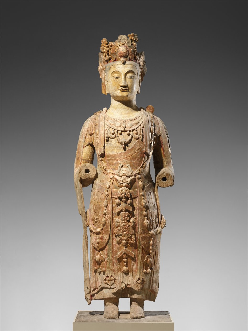Bodhisattva, wahrscheinlich Avalokiteshvara (Guanyin), ca. 550-60 (Sandstein mit Pigment) von Chinese School