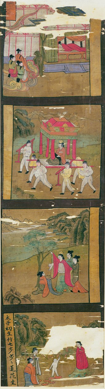 Szenen aus dem Leben Buddhas, Tunhuang, 7.-8. Jahrhundert von Chinese School