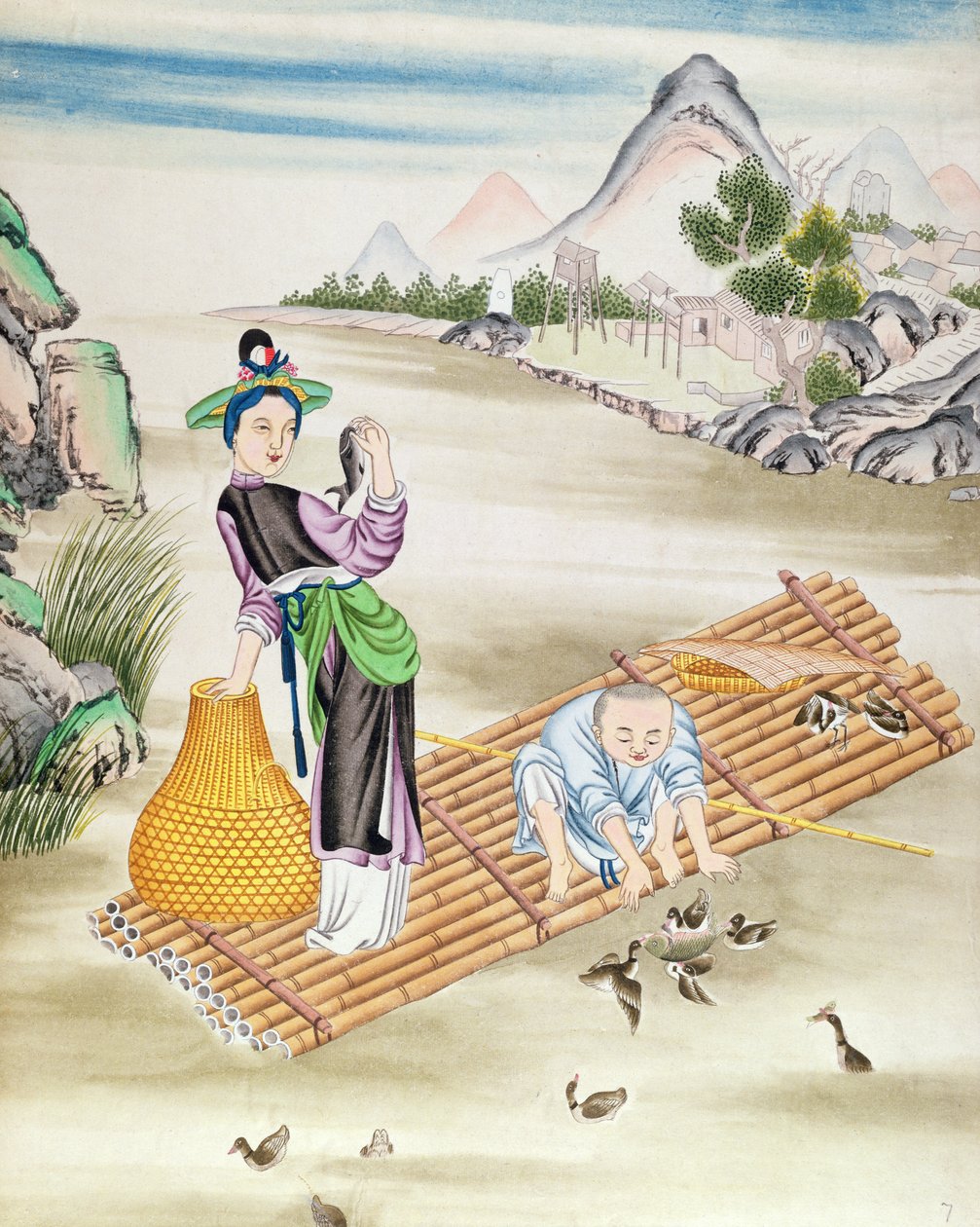 Chinesen benutzen Kormorane zum Fischfang von Chinese School