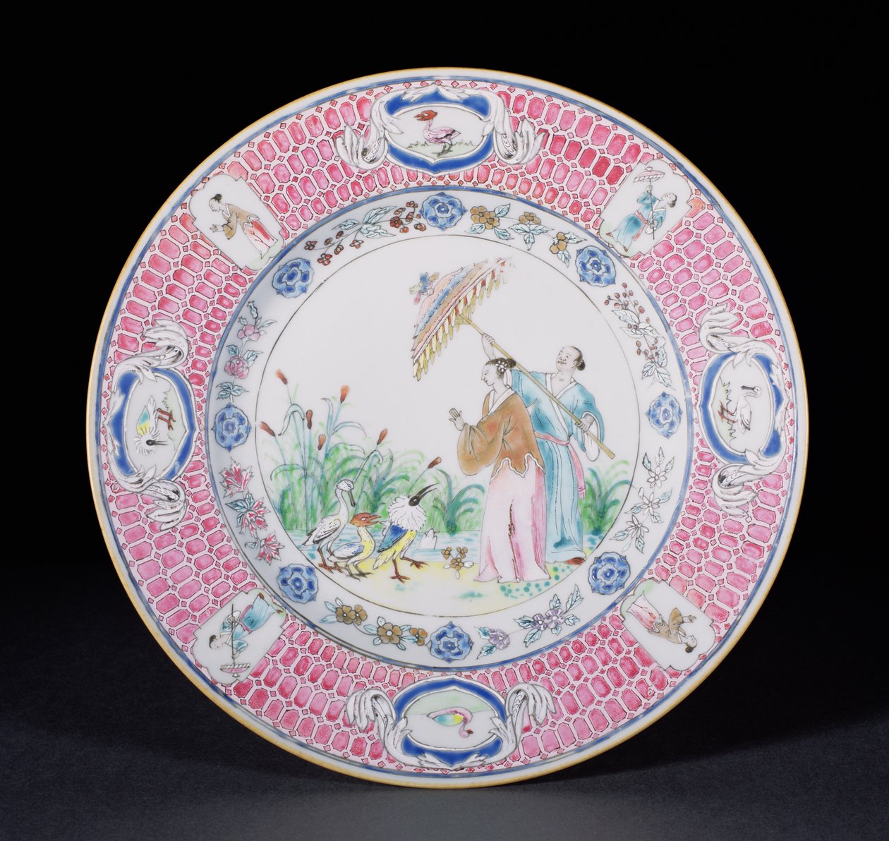 Essteller in Famille Rose bemalt, La Dame au Parason darstellend, nach einem Entwurf von Cornelis Pronk, Qianlong-Periode (1736-95) um 1734 von Chinese School